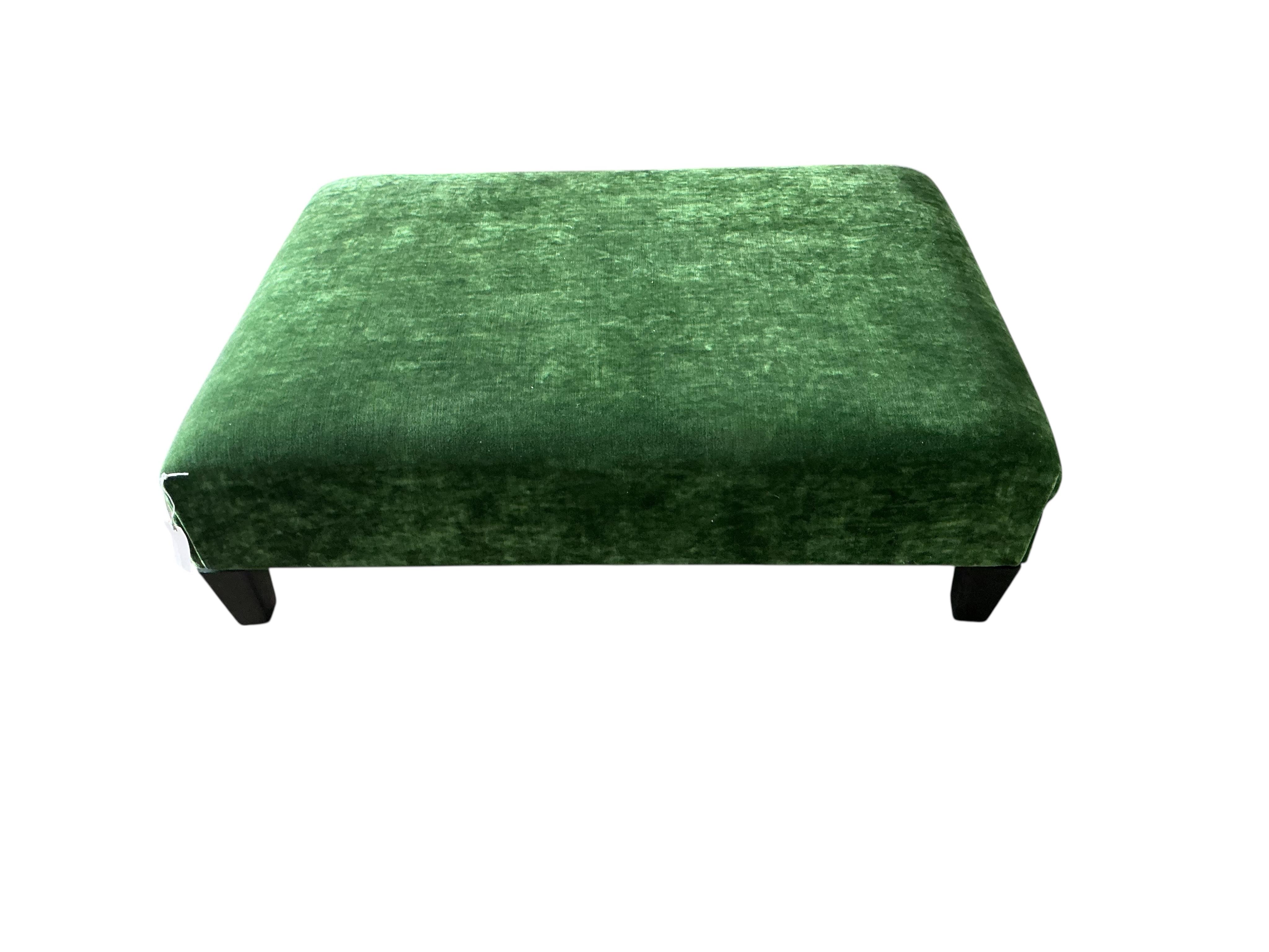 A Contemporary rectangular green velvet footstool, width 79cm, depth 104cm, height 32cm